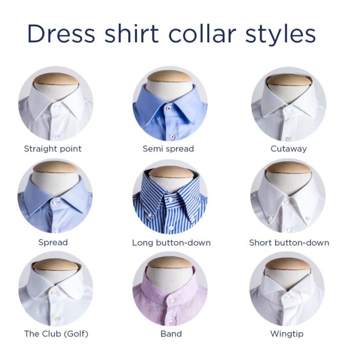 Types of collars on men's dress shirts